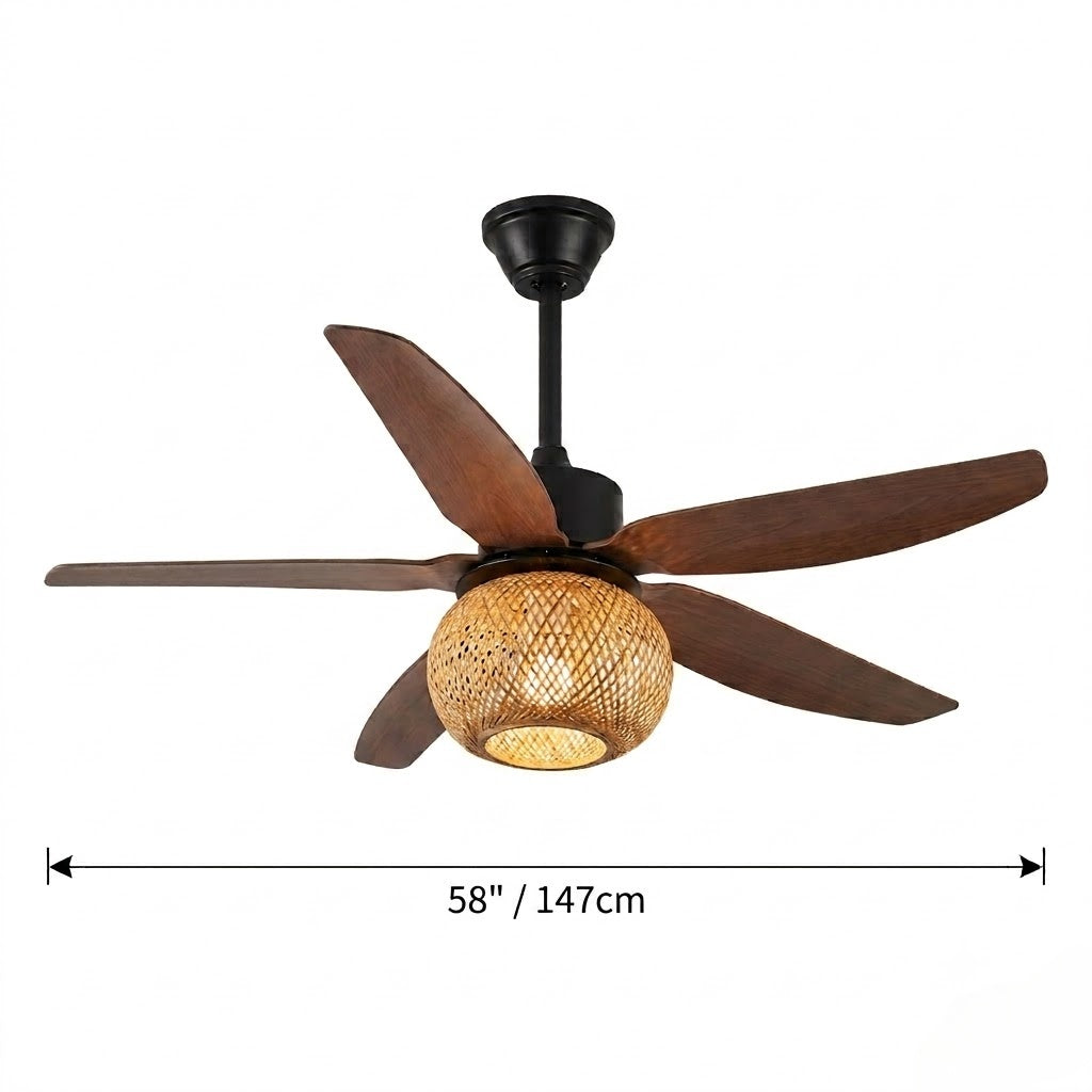 Modern Rustic Bamboo Ceiling Fan with Light - 42"/48"/58" Remote Fan