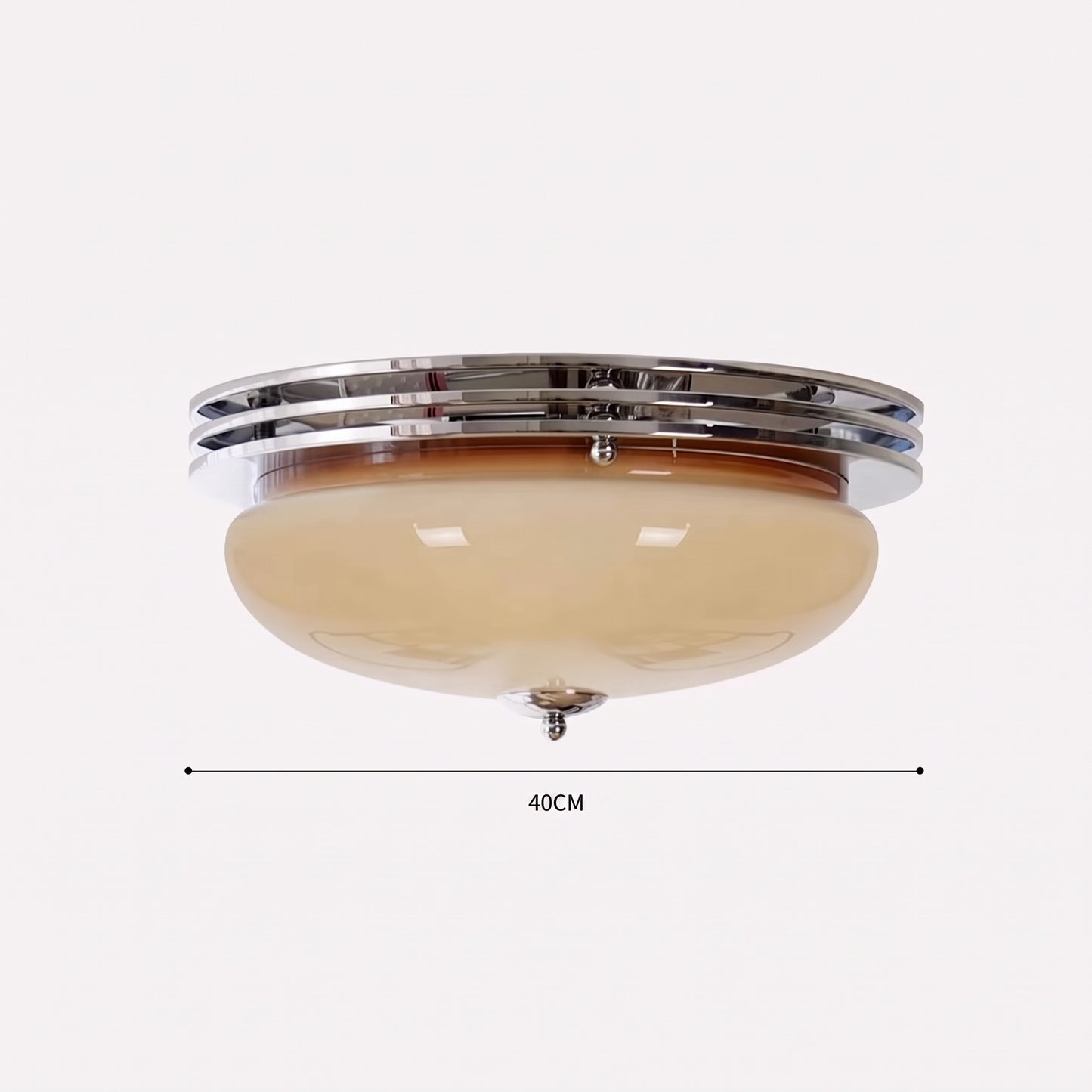 Mid-Century Bauhaus Chrome Flush Mount Ceiling Light - Amber Glass Bowl