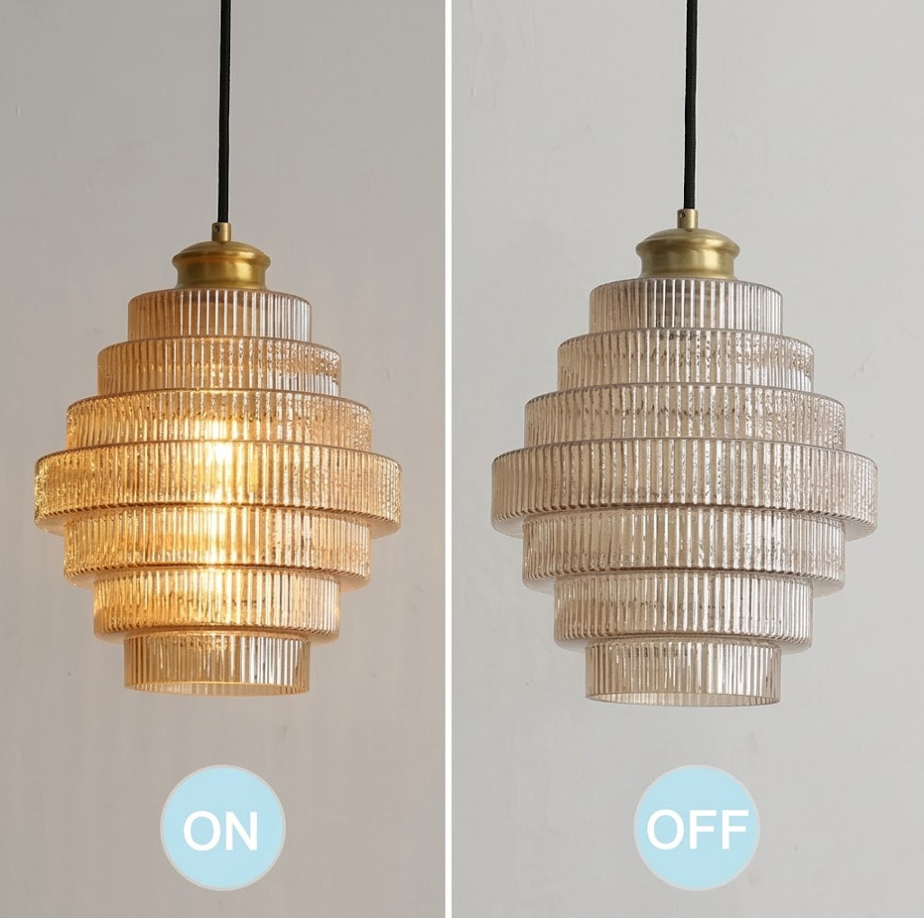 Tiered Ribbed Glass Pendant Light | Sculptural Hand-Blown Glass & Brushed Brass
