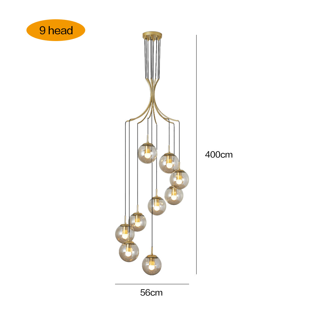 Modern Nordic Spiral Glass Globe Chandelier - Luxury Gold Staircase Pendant Light