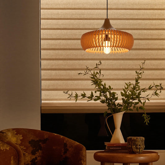 Handcrafted Natural Wood Fin Chandelier - Scandi Style Hanging Lamp