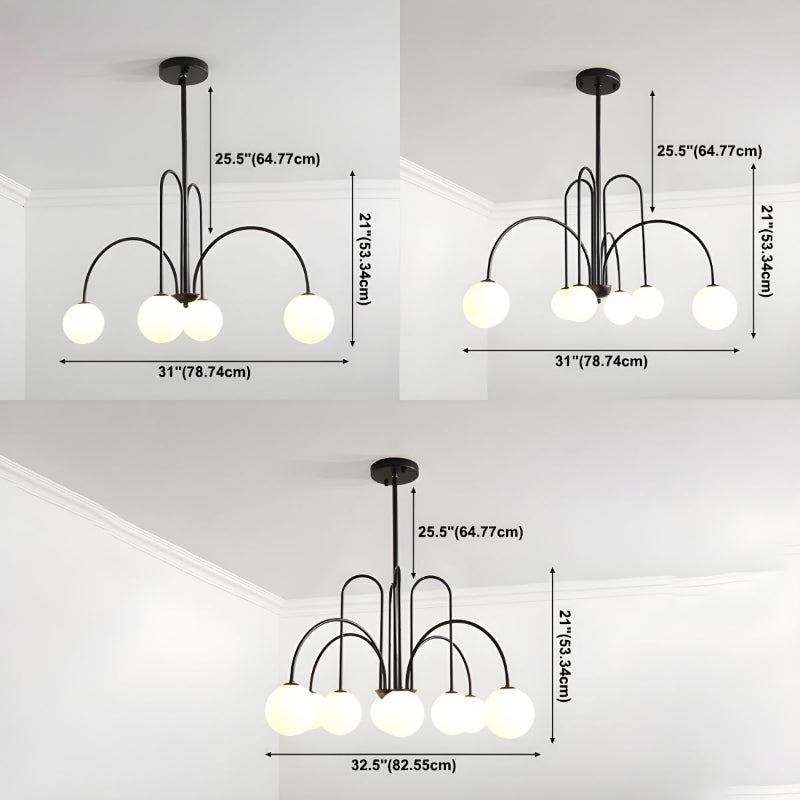Modern Gooseneck Globe Chandelier - Mid-Century Black Arched Pendant Light