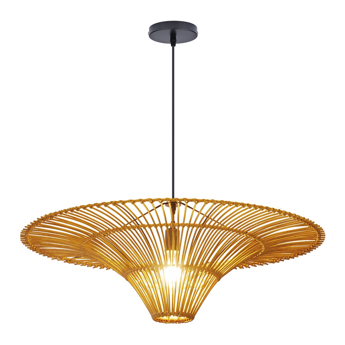 Hand-Woven Rattan Pendant Light - Large Boho Hat Chandelier for Home