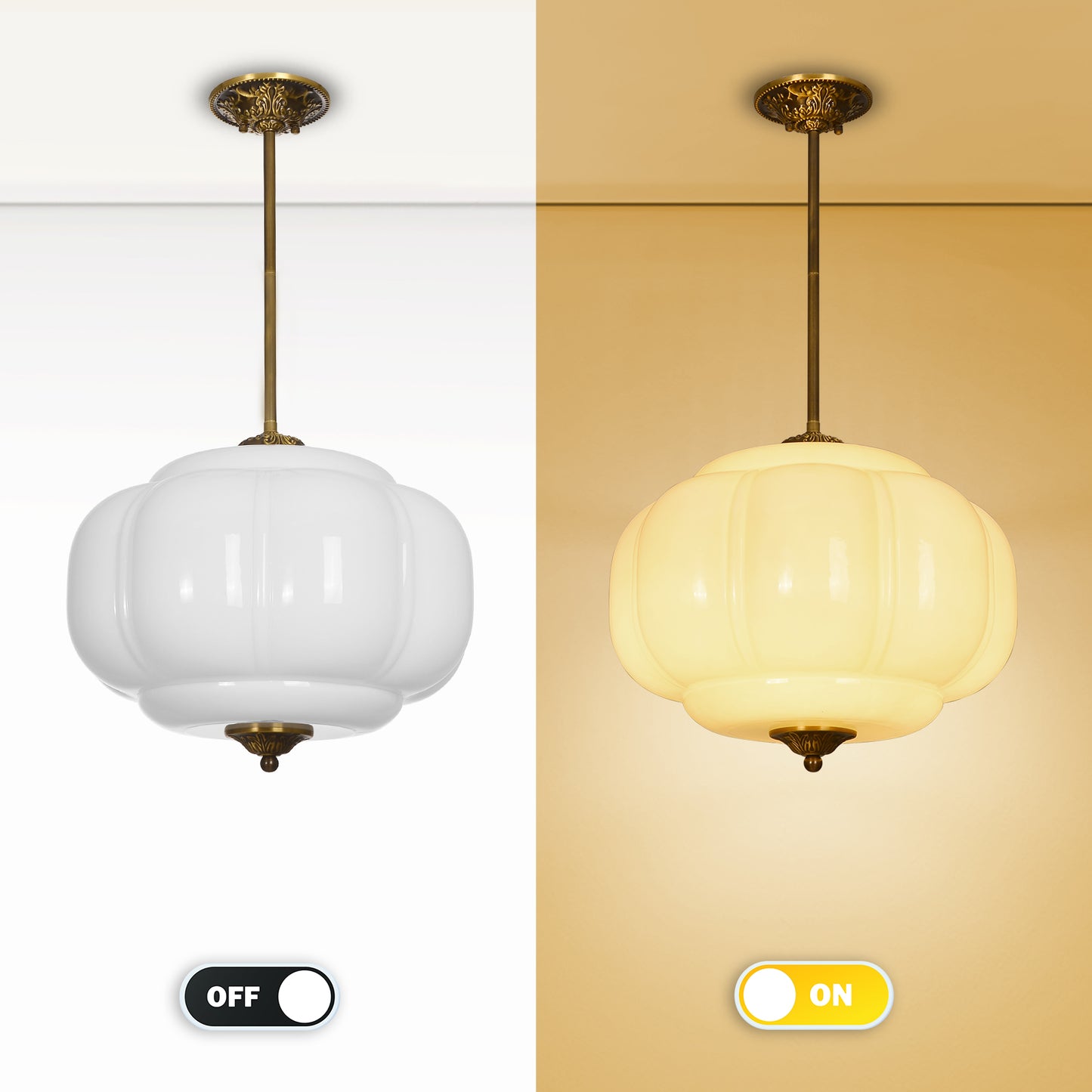Mid-Century French Melon Glass Pendant - Retro Pumpkin Chandelier