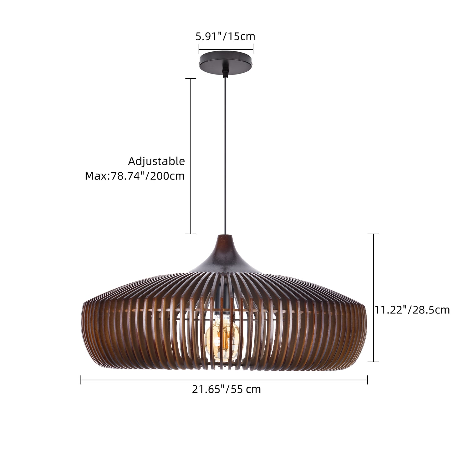 Handcrafted Natural Wood Fin Chandelier - Scandi Style Hanging Lamp