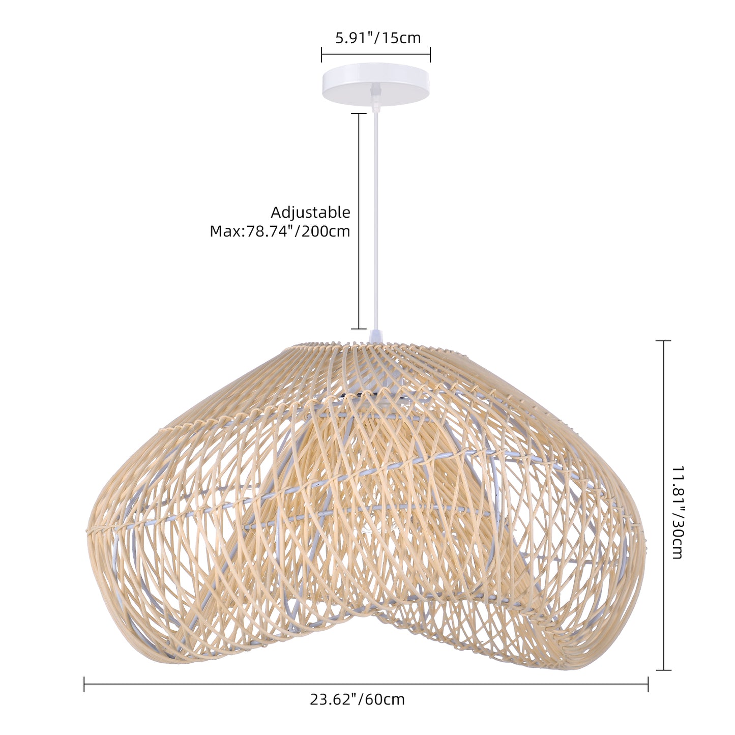 Hand-Woven Rattan Wave Pendant Light - Organic Boho Wicker Chandelier