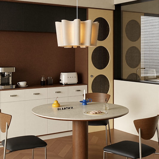 Modern Wavy Linen Drum Pendant Light - Nordic Ruffled Fabric Chandelier
