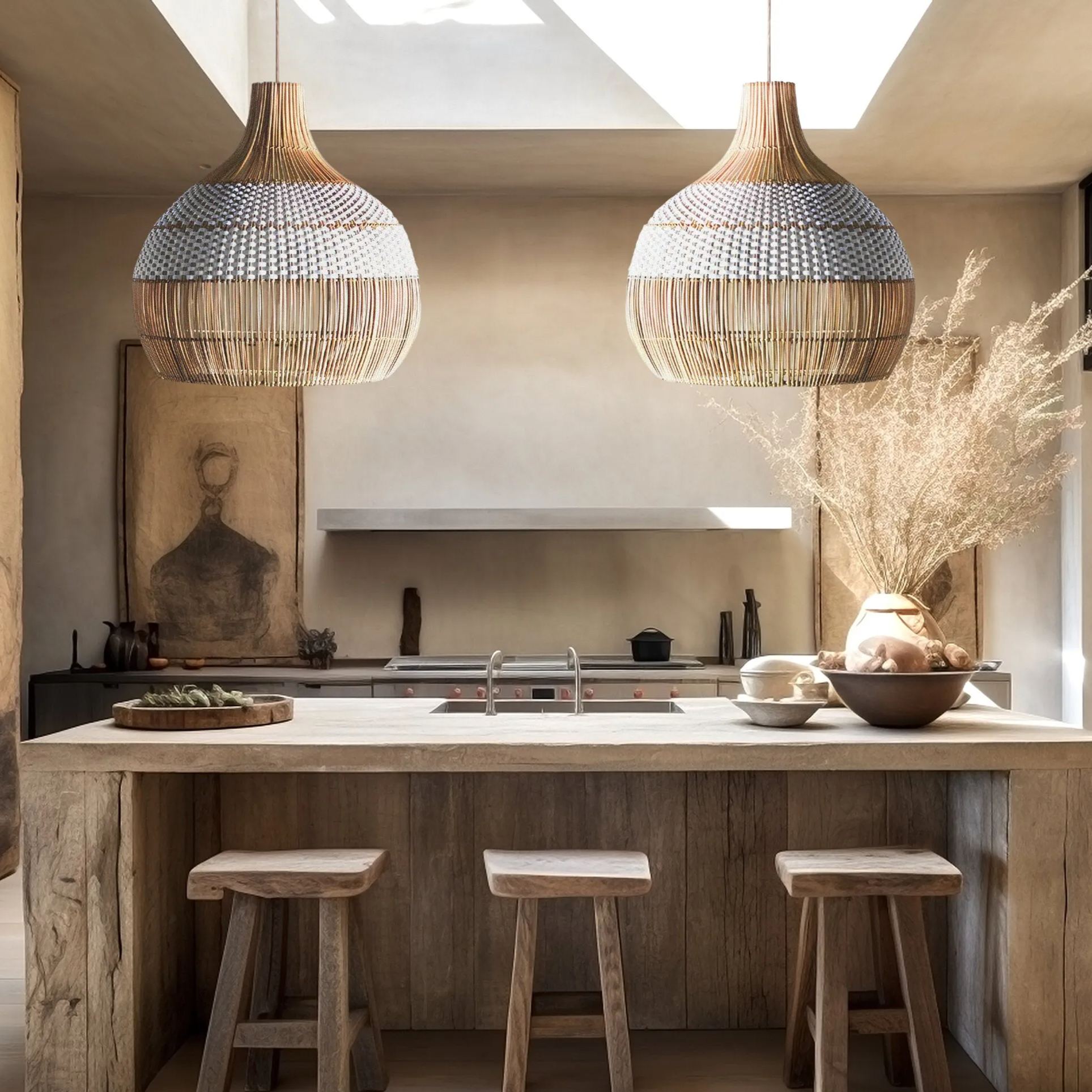 White Rattan Pendant Light Woven Rattan Lampshade