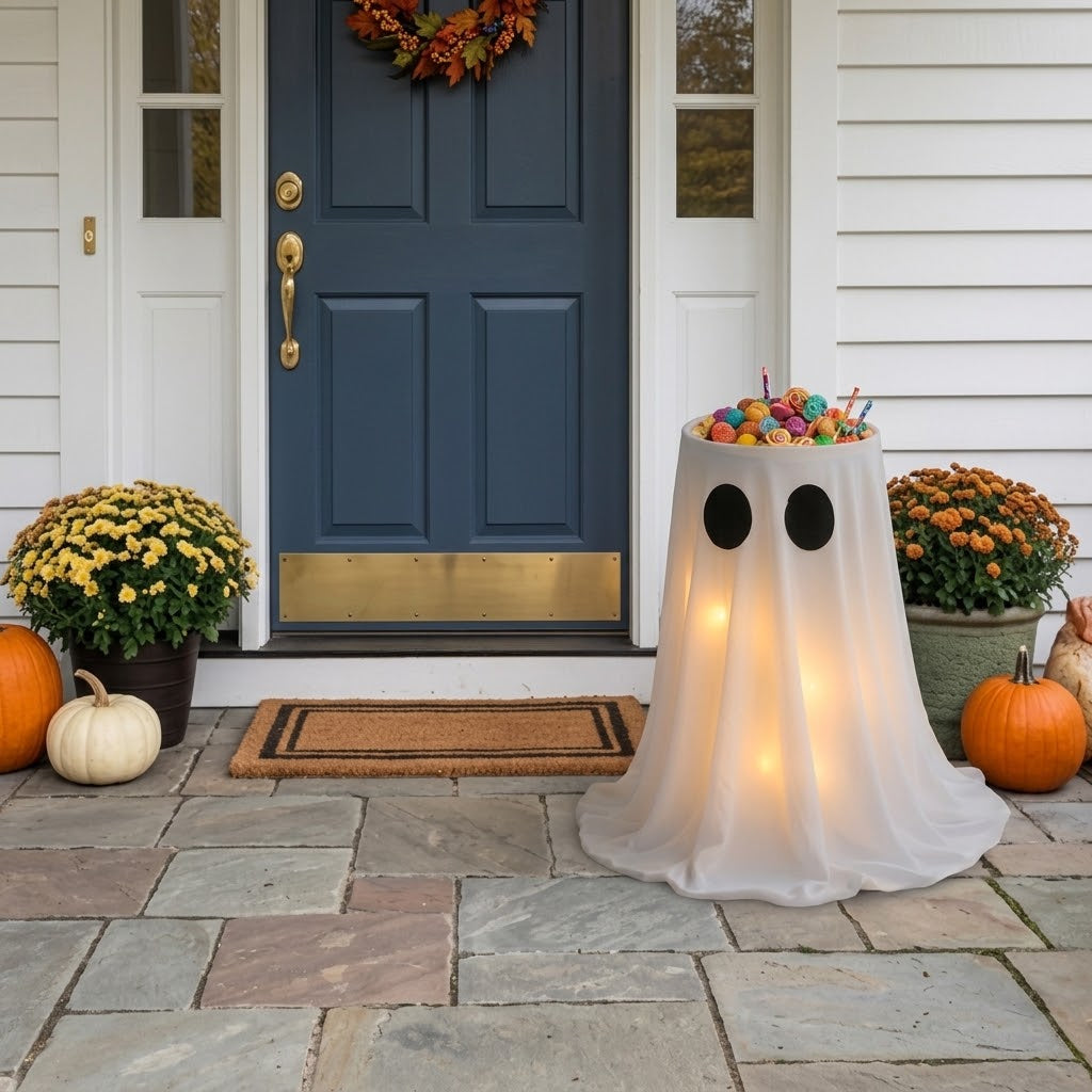 Light-Up Ghost Halloween Candy Bowl with Adjustable Height