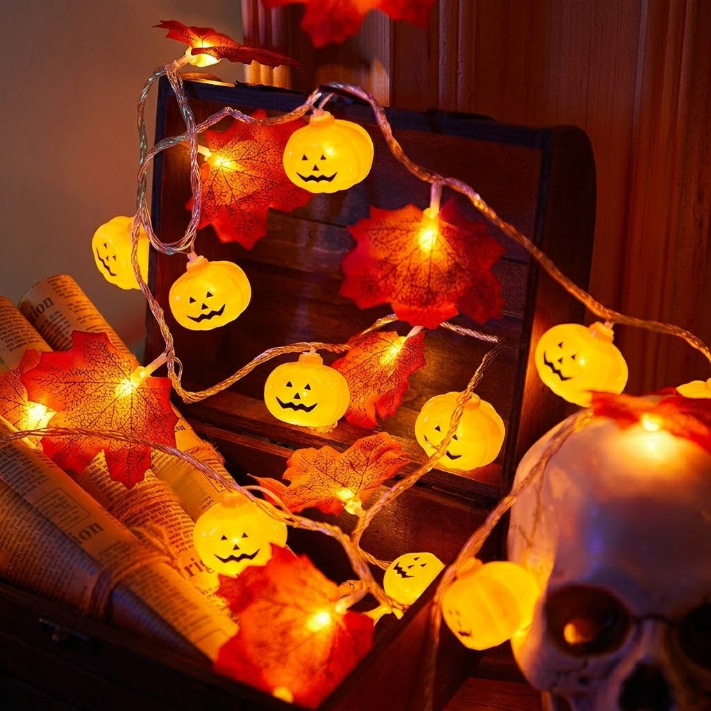 🎃 Halloween Pumpkin & Maple Leaf String Lights