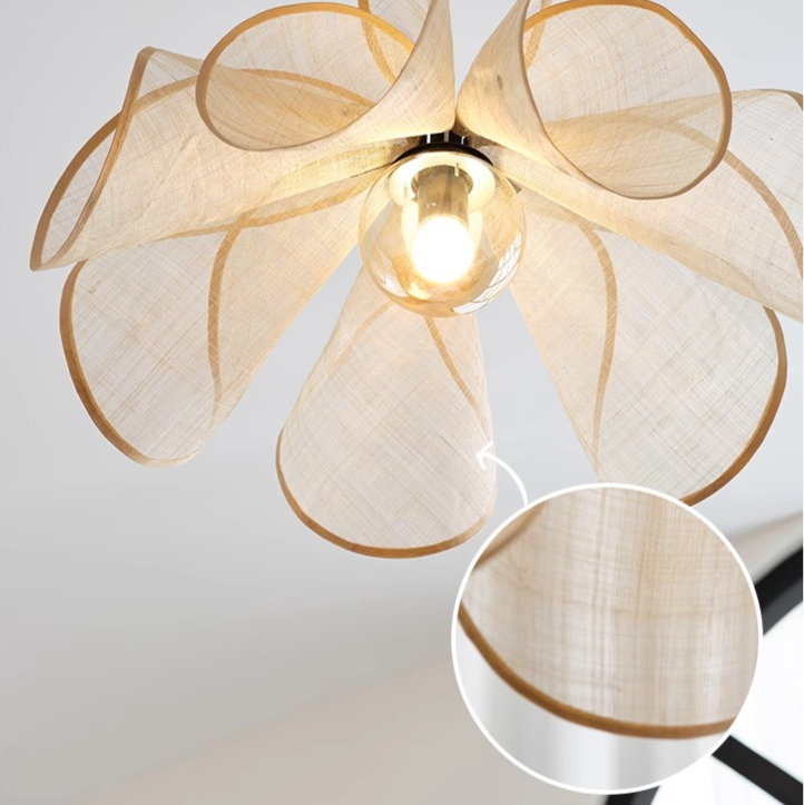 French Petal Linen Pendant Light - Floral Fabric Chandelier Boho