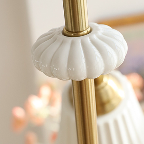 French Vintage Brass Chandelier with Pleated Ceramic Shades