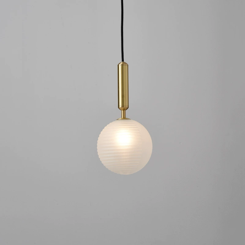 Modern Ribbed Glass Globe Chandelier - Nordic Brass Cluster Pendant Light