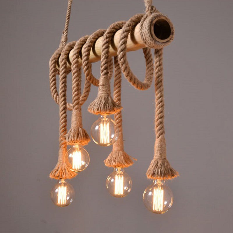 Vintage Bamboo Rope Chandelier Hemp Rope Pendant Lamp