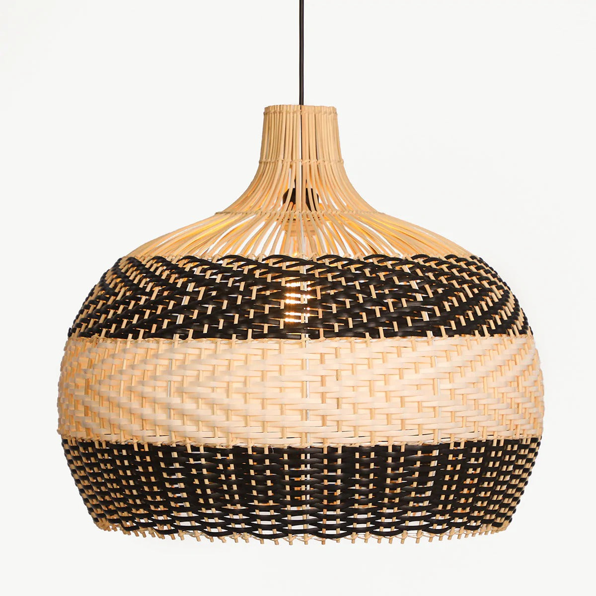 Black & White Lampshade Rattan Pendant Light