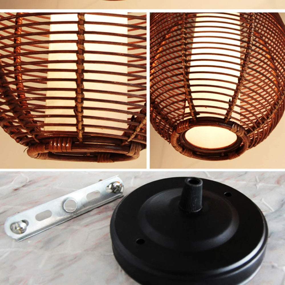 Brown Basket Bamboo Ceiling Lamp for Living Room
