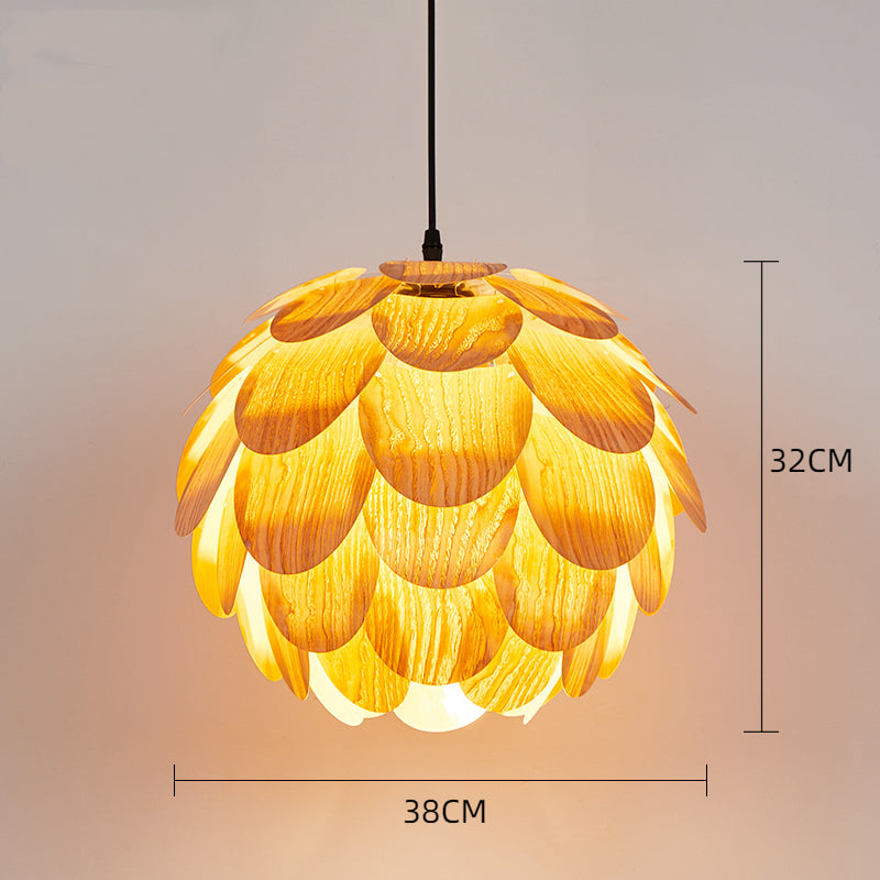 Nordic Wooden Single Globe Pendant Lights with Scale Accents