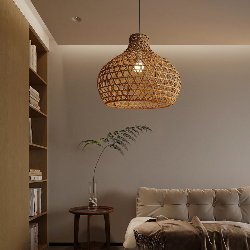 Retro Rattan Pendant Lights Woven Basket Shade