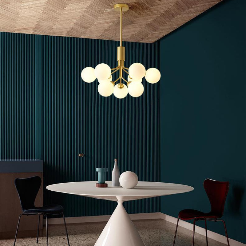 Modern Branching Globe Chandelier - Nordic Gold 18-Light Pendant