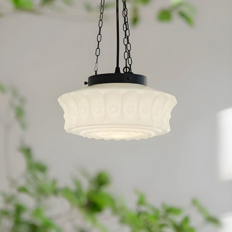 White Glass Vintage Round Pendant Light