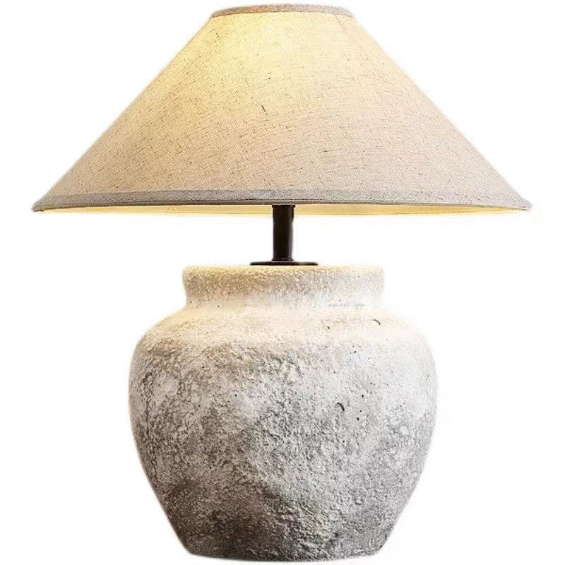 Wabi Sabi Traditional Style Japanese Grey Clay Stone Table Lamp