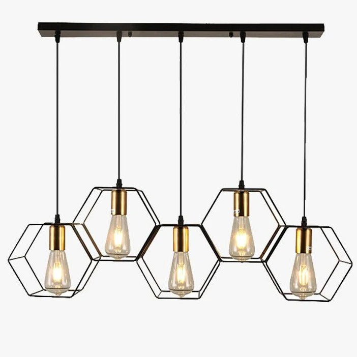 3/5 Light Metal Rod Hanging Lamp With Geometric Iron Frame Dining Room Chandelier