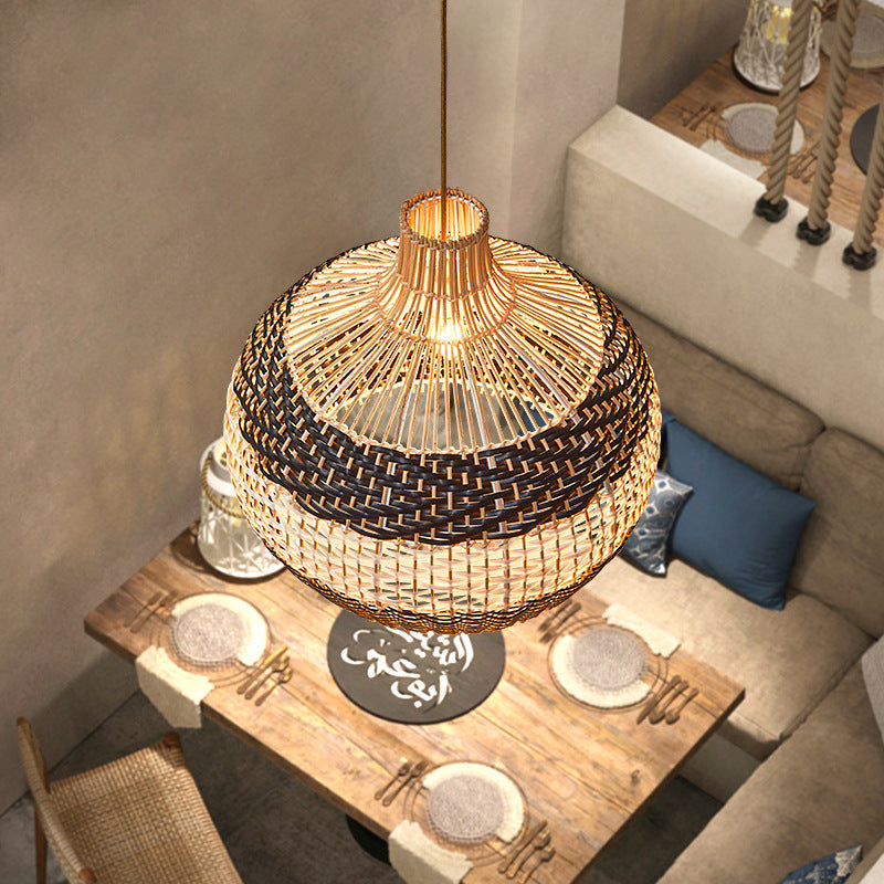 Black & White Lampshade Rattan Pendant Light