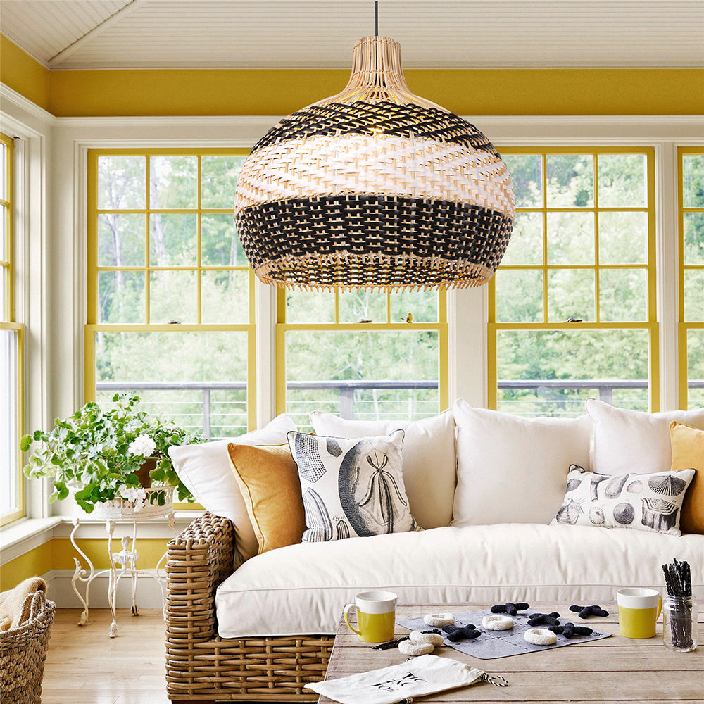 Black & White Lampshade Rattan Pendant Light