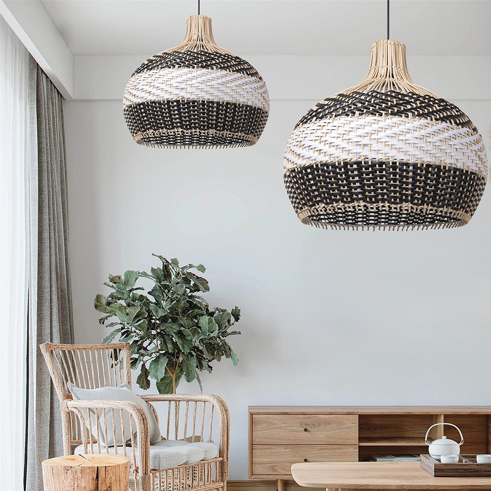 Black & White Lampshade Rattan Pendant Light