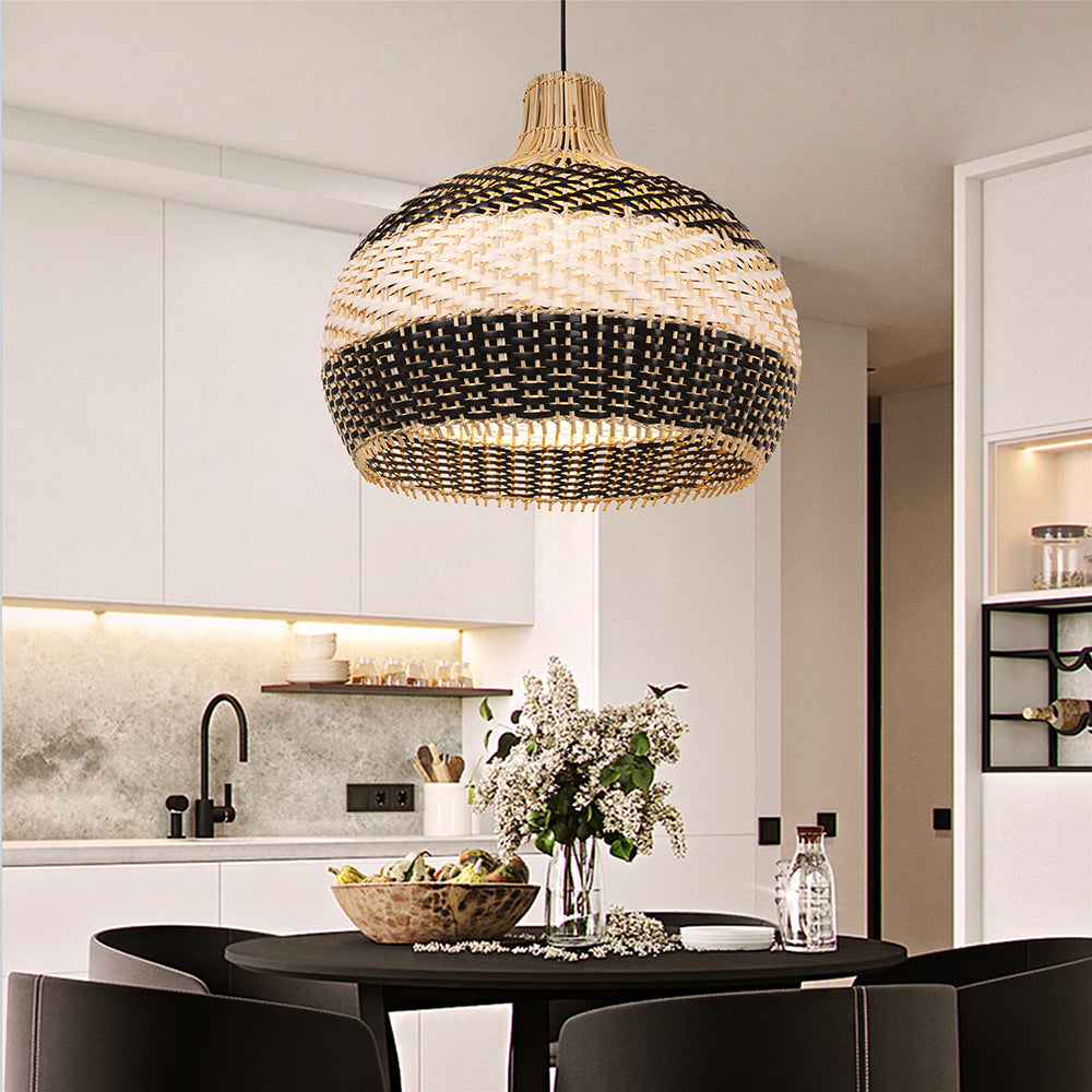 Black & White Lampshade Rattan Pendant Light