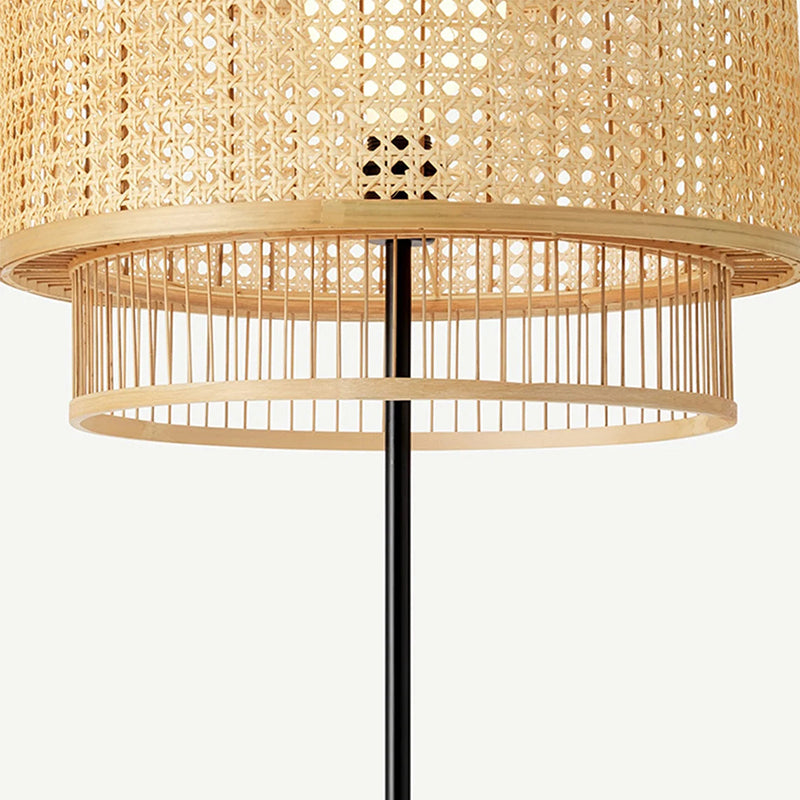 Hand-Woven Rattan Floor Lamps & Table Lamp Vintage Design