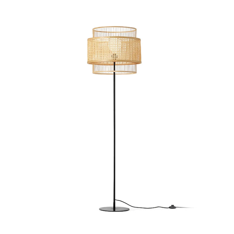 Hand-Woven Rattan Floor Lamps & Table Lamp Vintage Design