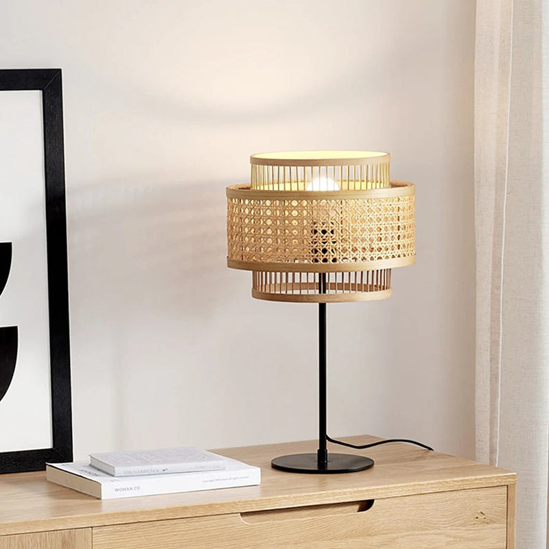 Hand-Woven Rattan Floor Lamps & Table Lamp Vintage Design