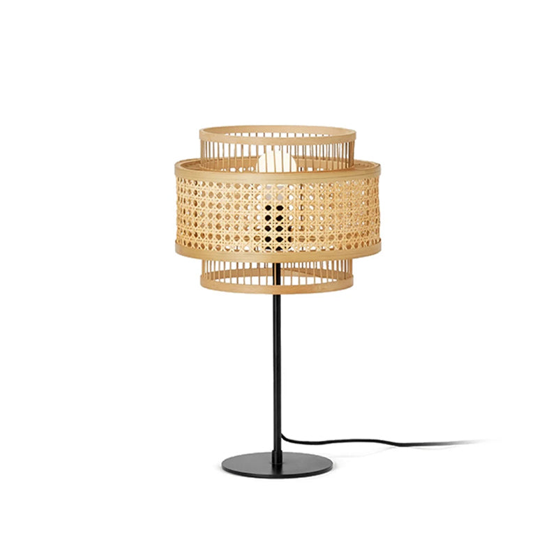 Hand-Woven Rattan Floor Lamps & Table Lamp Vintage Design