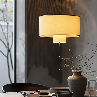 Modern Linen Drum Pendant Light - Japandi Nested Fabric Chandelier