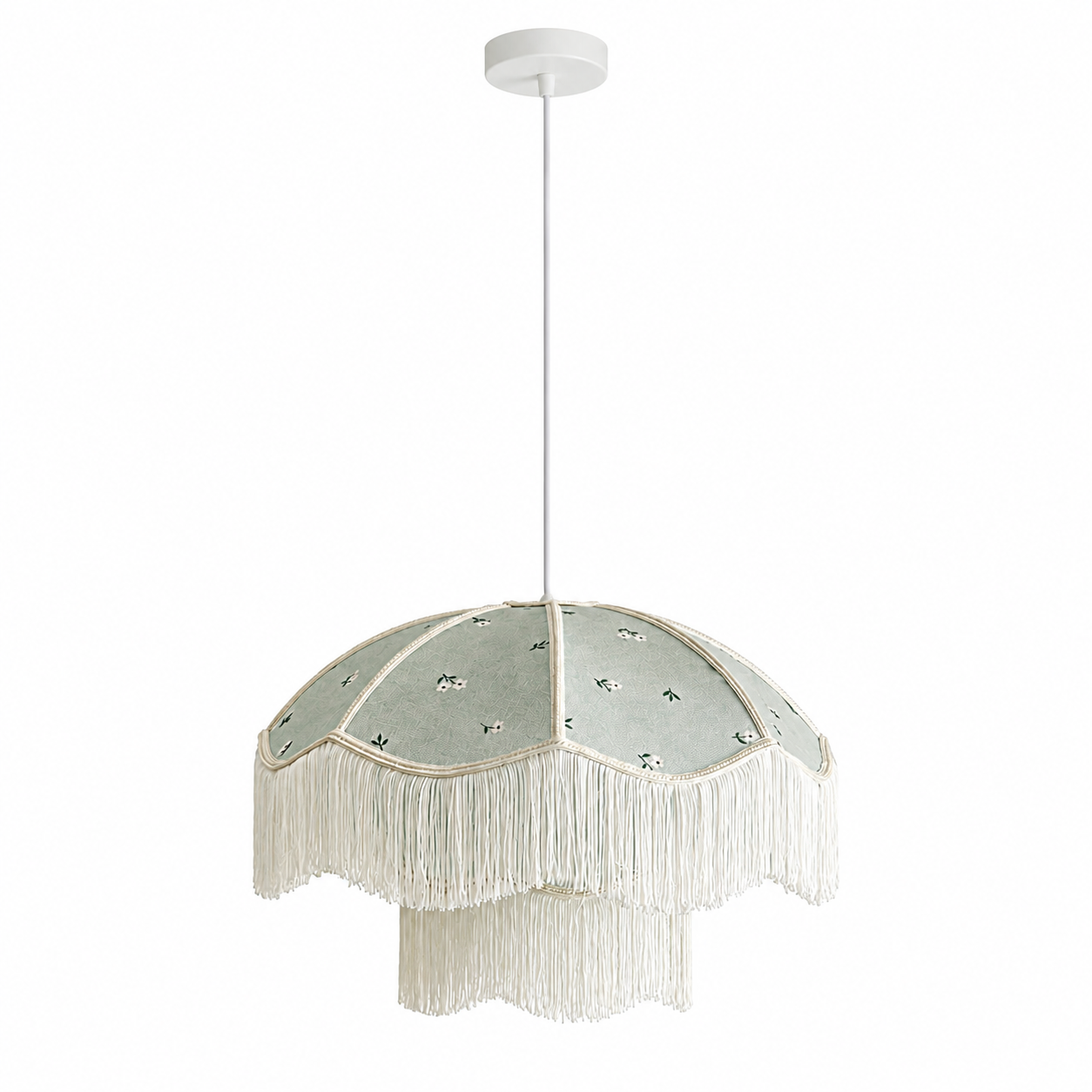 Vintage Floral Fabric Fringe Pendant Light