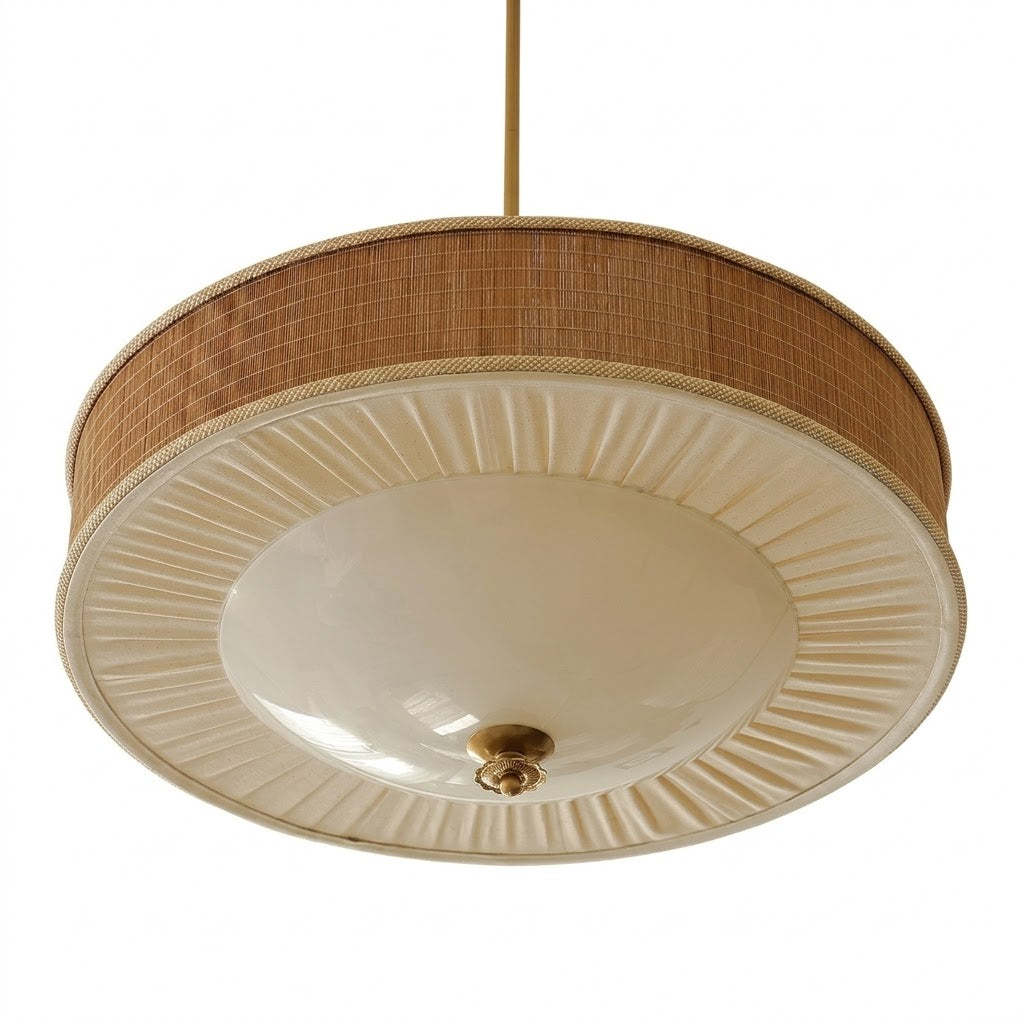 Mid-Century Rattan Pendant Light with Brass Detail