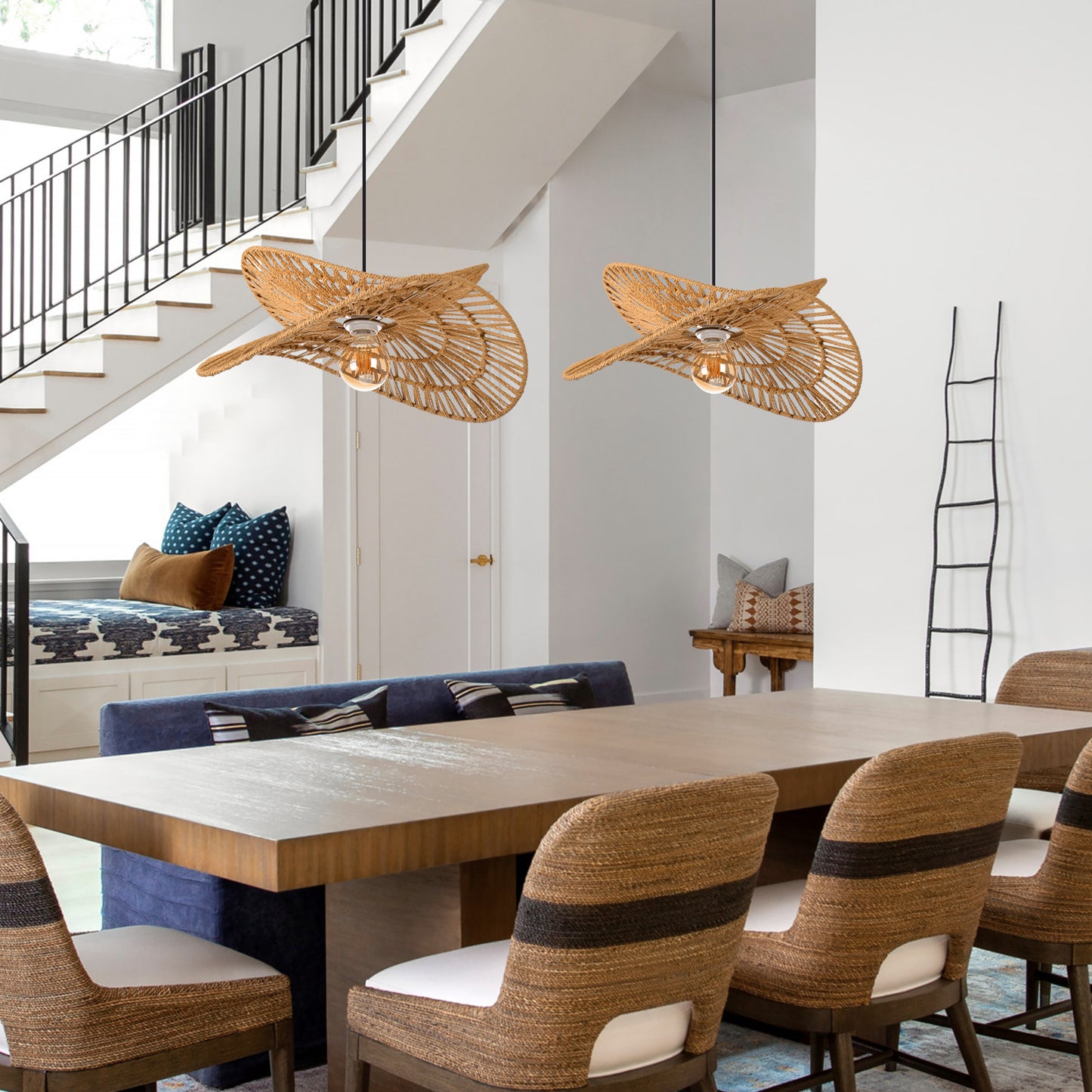 Double Tier Hemp Rope Pendant Light