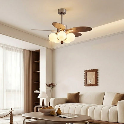 Modern Style Ceiling Fan with Light Iron & Glass Shades for Bedroom