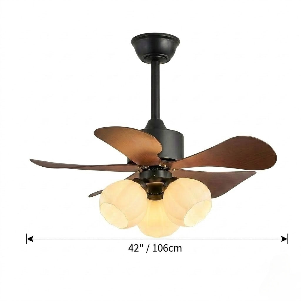 Nordic Wood Effect Ceiling Fan with Light & Hanging Rod for Bedroom & Living Room