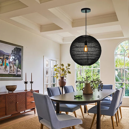 Modern Rattan Globe Pendant Light - Hand-Woven Boho Orb Chandelier