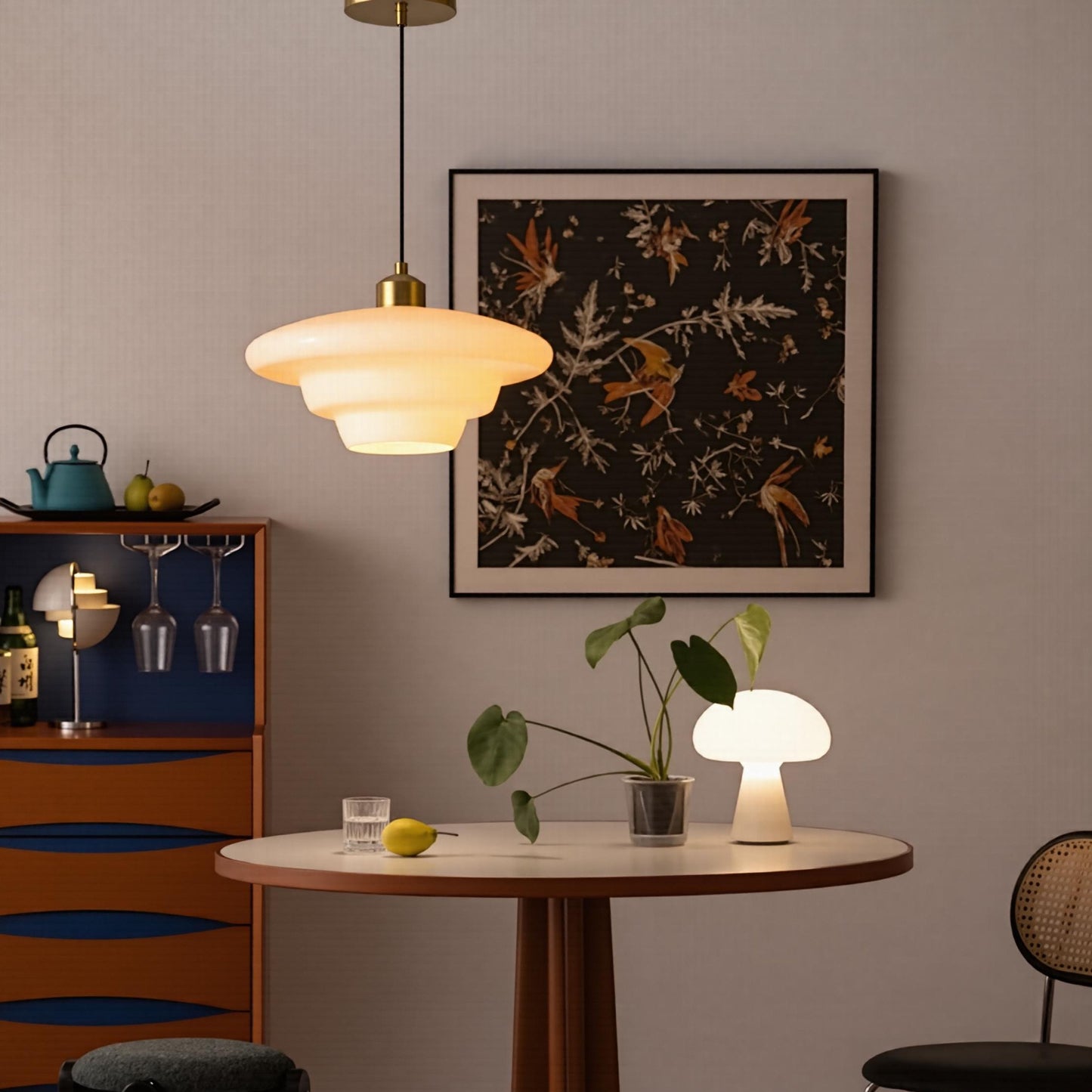 Mid Century Style Milk White Glass Pendant Light