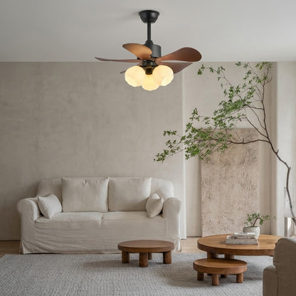 Nordic Wood Effect Ceiling Fan with Light & Hanging Rod for Bedroom & Living Room