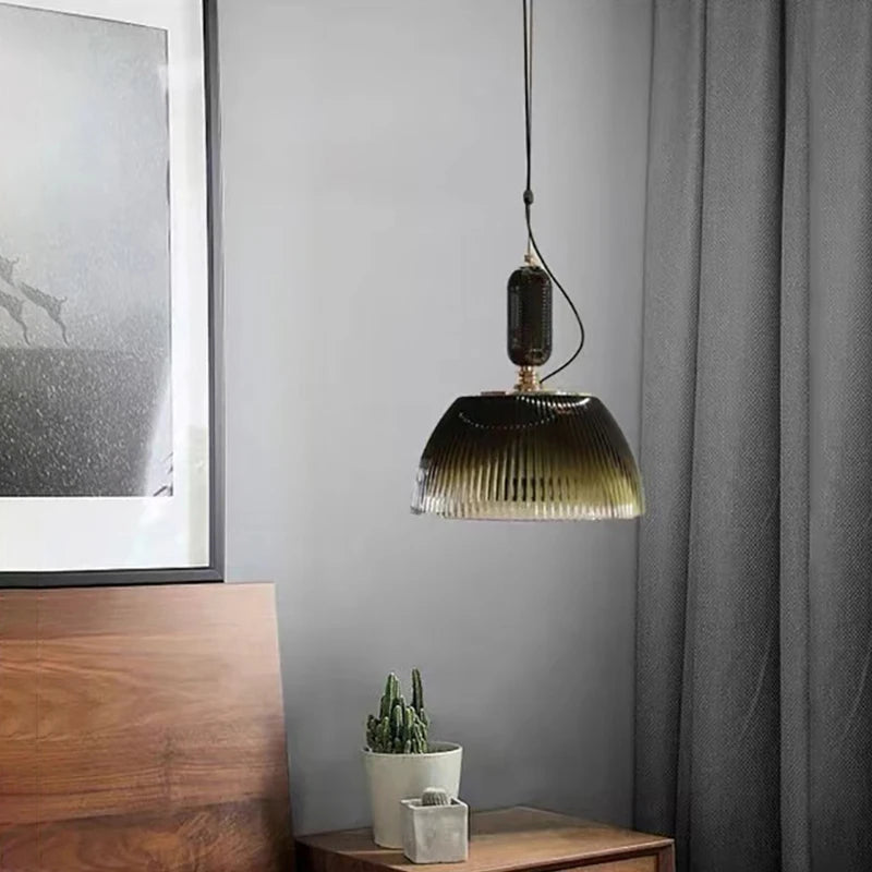 Mid century Retro Green Brown Glass Pendant Light 