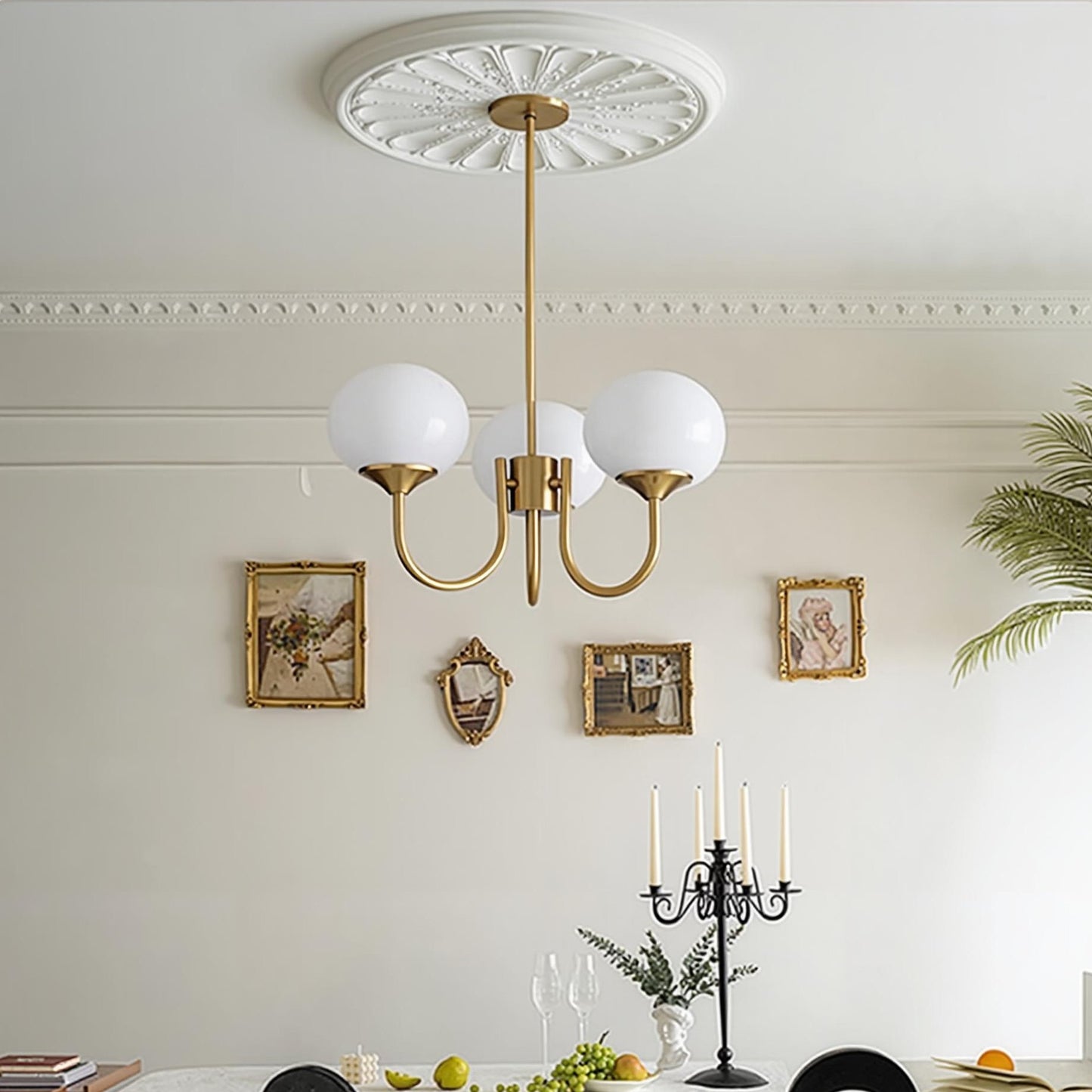 Modern Gooseneck Globe Chandelier - Mid-Century Pink & Orange Glass Pendant