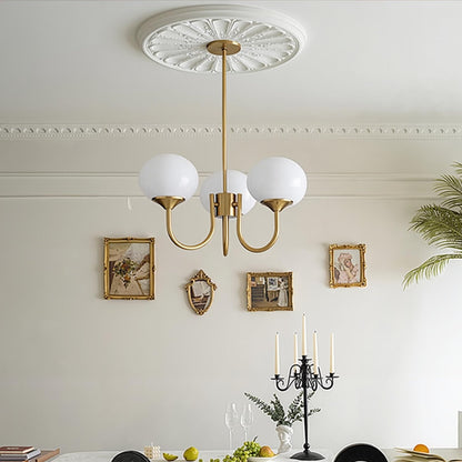 Modern Gooseneck Globe Chandelier - Mid-Century Pink & Orange Glass Pendant