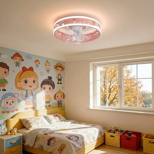 Kids Ceiling Fan with LED Light Cute Round Design