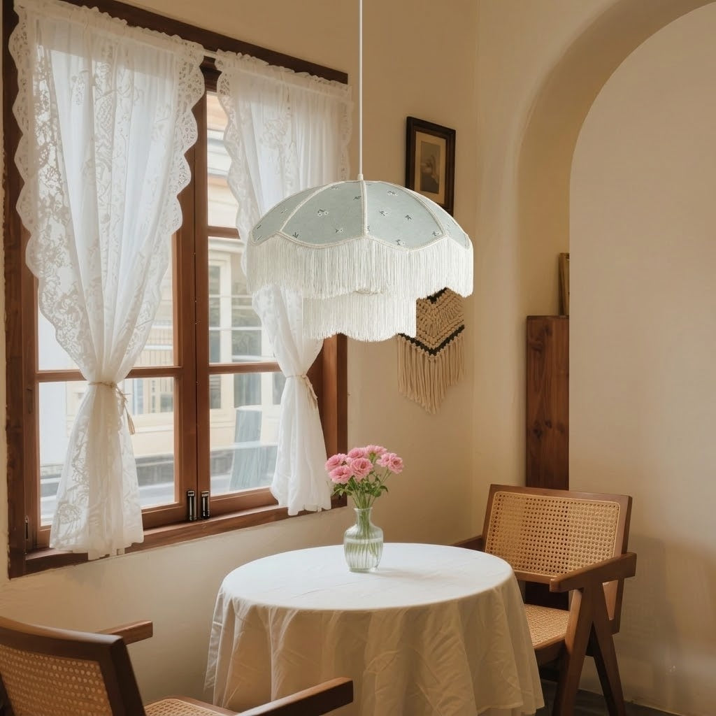 Vintage Floral Fabric Fringe Pendant Light