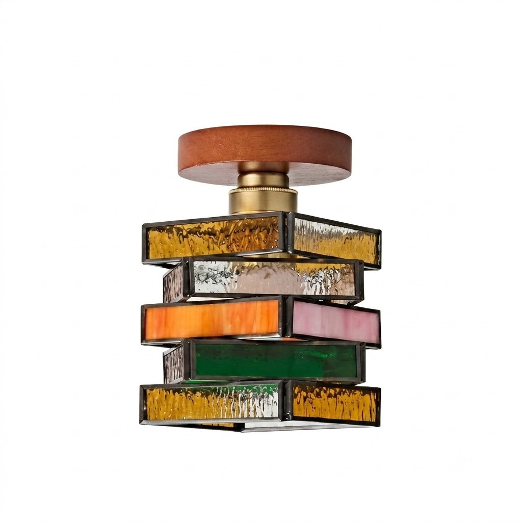 Handcrafted Vintage Geometric Stained Glass Ceiling Light