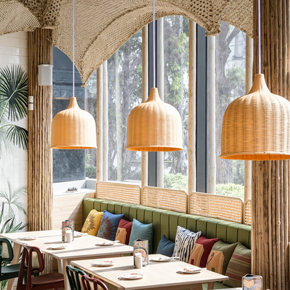 Bohemian Pendant Lampshade Rattan Pendant Light Hand-Woven Wicker Lamp